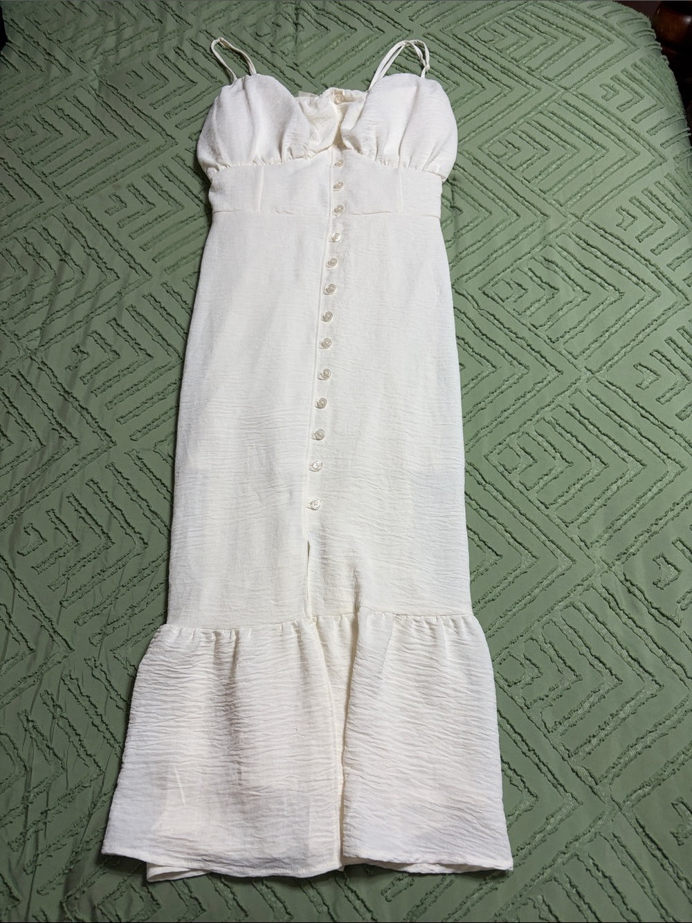 No Boundaries Cream Smocked Midi Dress with Button Front
